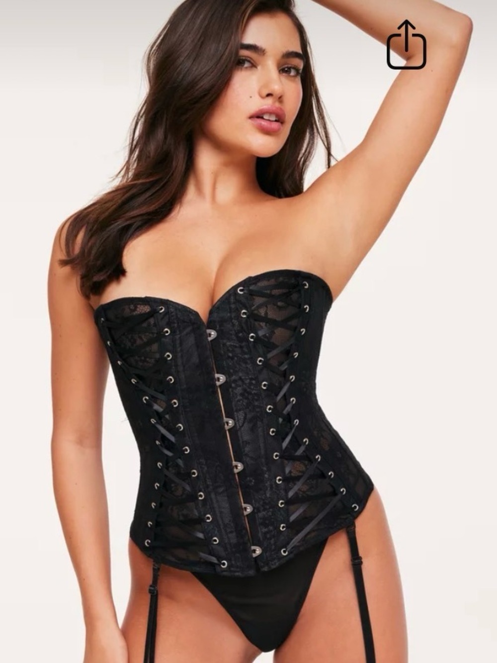 Adore Me Black Lace Corset with Garter Straps- Nikita